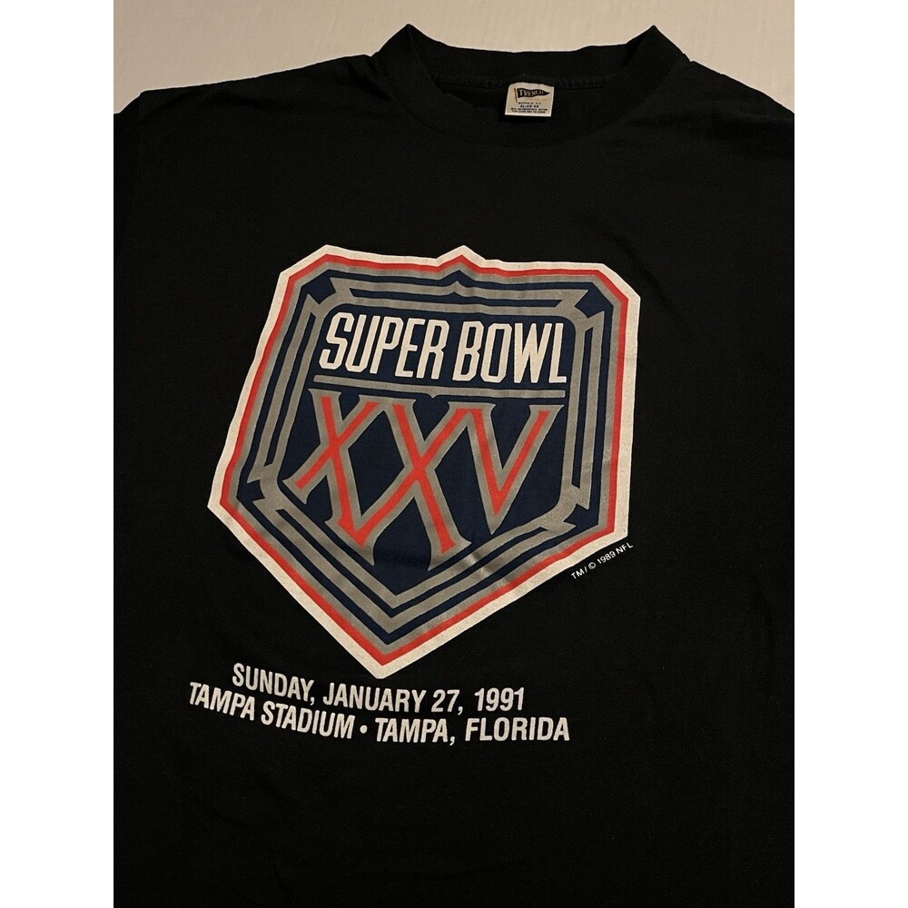 VINTAGE 1989 Super Bowl XXV Single Stitch NFL Football T-Shirt XL Trench Giants